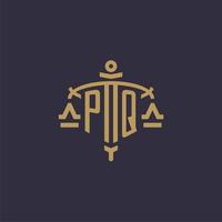 Monogram PQ logo for legal firm with geometric scale and sword style vector