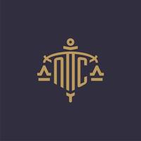 Monogram NC logo for legal firm with geometric scale and sword style vector