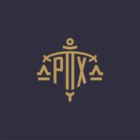 Monogram PX logo for legal firm with geometric scale and sword style vector