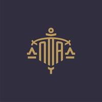 Monogram NA logo for legal firm with geometric scale and sword style vector