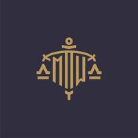 Monogram MW logo for legal firm with geometric scale and sword style vector