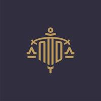 Monogram ND logo for legal firm with geometric scale and sword style vector