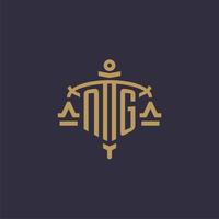 Monogram NG logo for legal firm with geometric scale and sword style vector