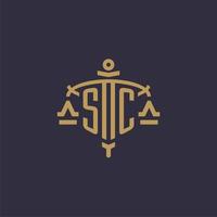 Monogram SC logo for legal firm with geometric scale and sword style vector