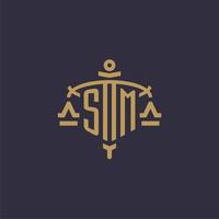 logotipo de monograma sm para firma legal con escala geométrica y estilo espada vector