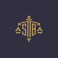 Monogram SB logo for legal firm with geometric scale and sword style vector