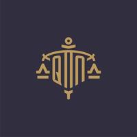 Monogram QN logo for legal firm with geometric scale and sword style vector