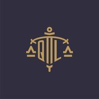 Monogram QL logo for legal firm with geometric scale and sword style vector