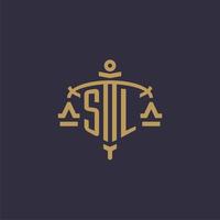 Monogram SL logo for legal firm with geometric scale and sword style vector