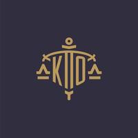 Monogram KO logo for legal firm with geometric scale and sword style vector