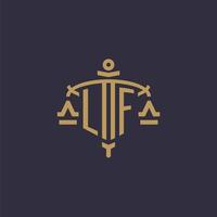 Monogram LF logo for legal firm with geometric scale and sword style vector