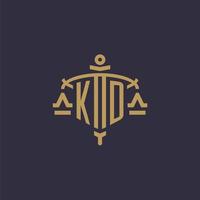 Monogram KD logo for legal firm with geometric scale and sword style vector