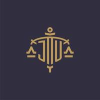 Monogram JU logo for legal firm with geometric scale and sword style vector