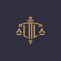 Monogram LL logo for legal firm with geometric scale and sword style vector