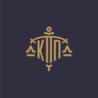 Monogram KN logo for legal firm with geometric scale and sword style vector