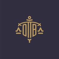 Monogram OB logo for legal firm with geometric scale and sword style vector