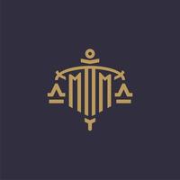 Monogram MM logo for legal firm with geometric scale and sword style vector