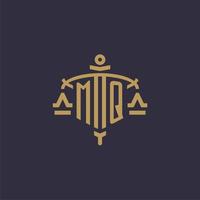 Monogram MQ logo for legal firm with geometric scale and sword style vector