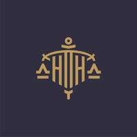 Monogram HH logo for legal firm with geometric scale and sword style vector