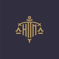 Monogram HM logo for legal firm with geometric scale and sword style vector