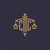 Monogram CC logo for legal firm with geometric scale and sword style vector