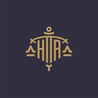 Monogram HR logo for legal firm with geometric scale and sword style vector