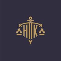 Monogram HK logo for legal firm with geometric scale and sword style vector