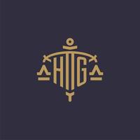 Monogram HG logo for legal firm with geometric scale and sword style vector