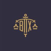 Monogram BX logo for legal firm with geometric scale and sword style vector