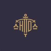Monogram HD logo for legal firm with geometric scale and sword style vector