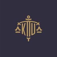 Monogram KU logo for legal firm with geometric scale and sword style vector