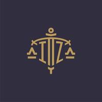 Monogram IZ logo for legal firm with geometric scale and sword style vector