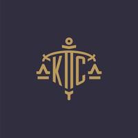 Monogram KC logo for legal firm with geometric scale and sword style vector