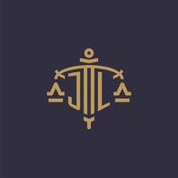 Monogram JL logo for legal firm with geometric scale and sword style vector