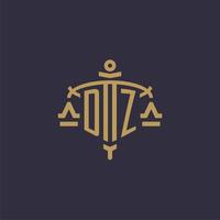 Monogram DZ logo for legal firm with geometric scale and sword style vector