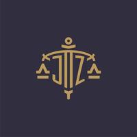 Monogram JZ logo for legal firm with geometric scale and sword style vector