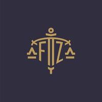 Monogram FZ logo for legal firm with geometric scale and sword style vector