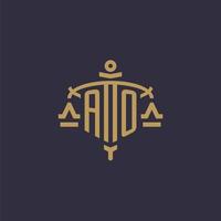 Monogram AO logo for legal firm with geometric scale and sword style vector