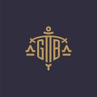 Monogram GB logo for legal firm with geometric scale and sword style vector