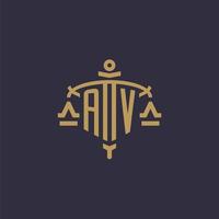 Monogram AV logo for legal firm with geometric scale and sword style vector