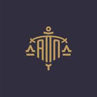 Monogram AN logo for legal firm with geometric scale and sword style vector