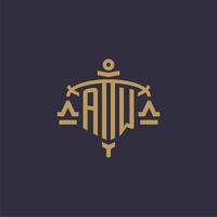 Monogram AW logo for legal firm with geometric scale and sword style vector
