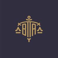 Monogram BA logo for legal firm with geometric scale and sword style vector