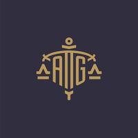 Monogram AG logo for legal firm with geometric scale and sword style vector