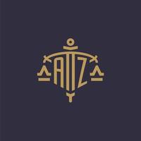 Monogram AZ logo for legal firm with geometric scale and sword style vector