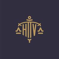 Monogram HV logo for legal firm with geometric scale and sword style vector