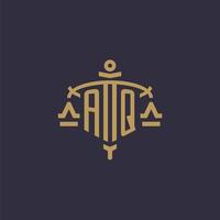 Monogram AQ logo for legal firm with geometric scale and sword style vector