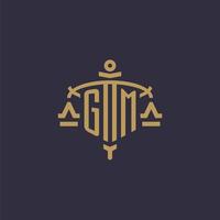 Monogram GM logo for legal firm with geometric scale and sword style vector