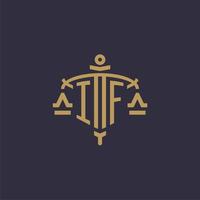 Monogram IF logo for legal firm with geometric scale and sword style vector