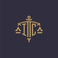 Monogram IC logo for legal firm with geometric scale and sword style vector